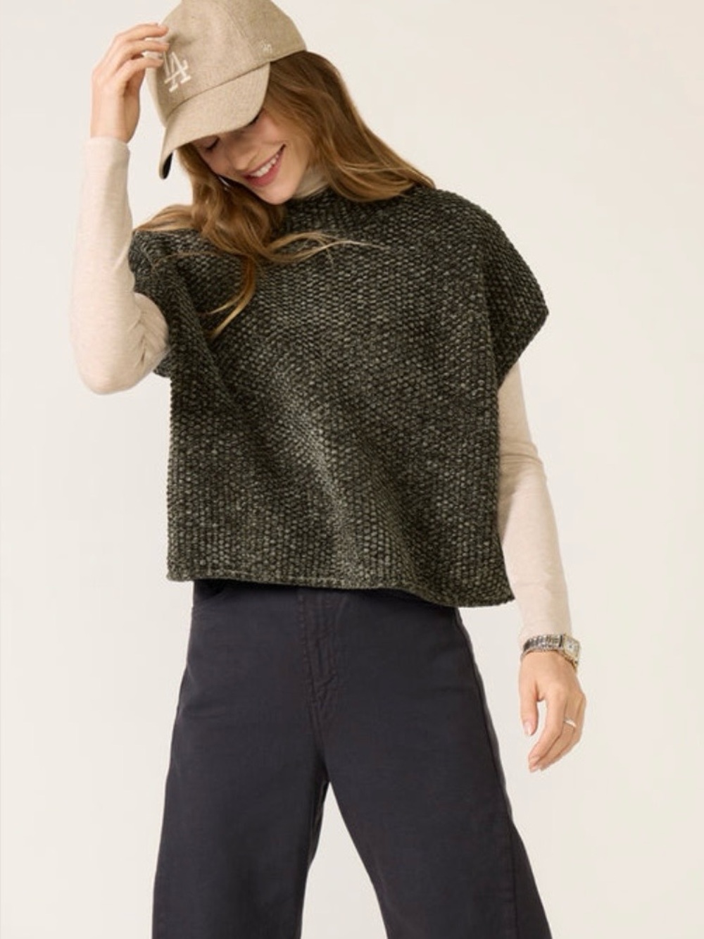 Splendid Olive Textured Chenille Sweater Top